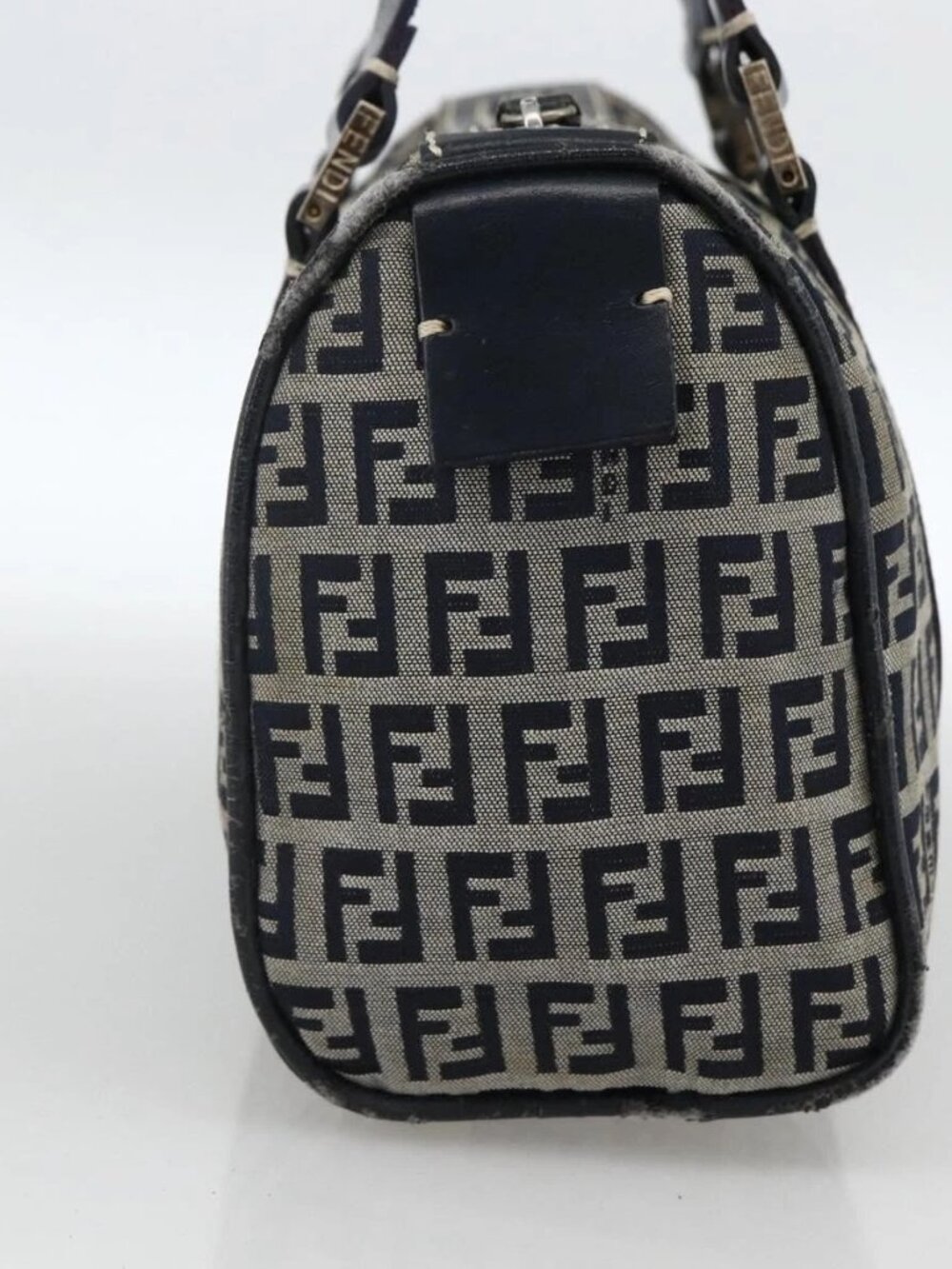 FENDI Zucchino Canvas Hand Bag Navy Silver Auth LNZ205 - Picture 4 of 16